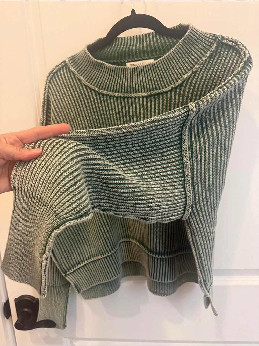 ZENANA Ribbed Green Crewneck Women's Sweater S/M